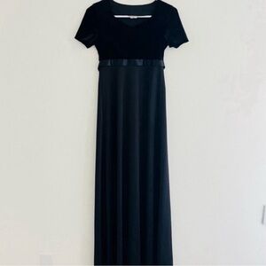 Vintage 90s Formal Fashions Black Velvet Satin Drop Waist Maxi Dress 00